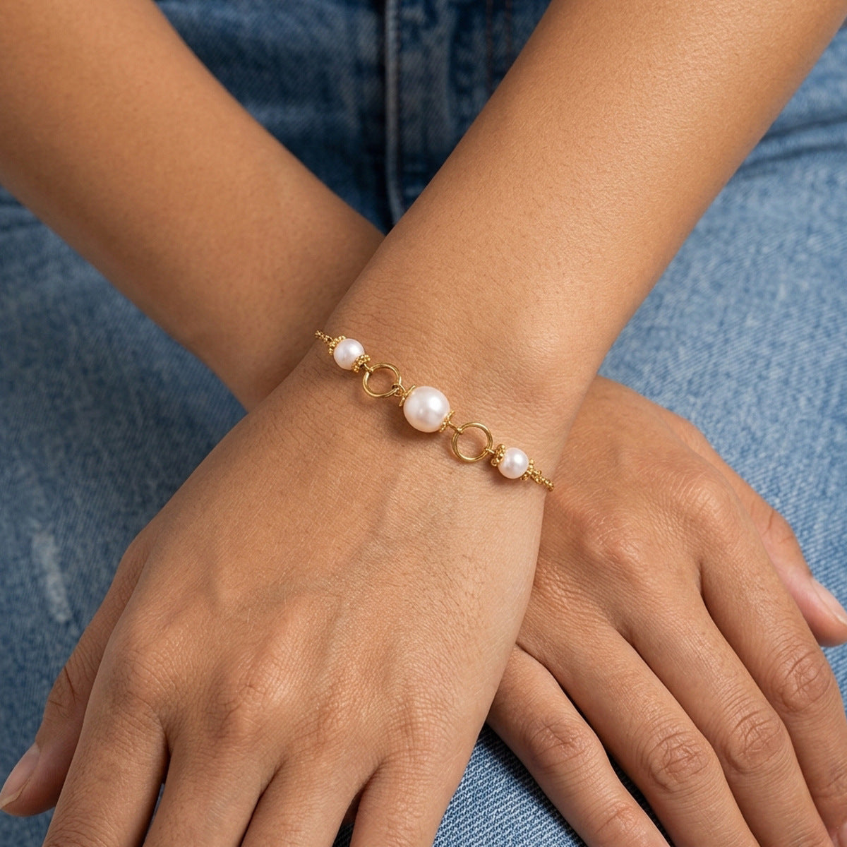 Wholesale Stainless Steel Electroplated Freshwater Pearl Bracelet,  European American Style Fashion Jewelry Accessory
