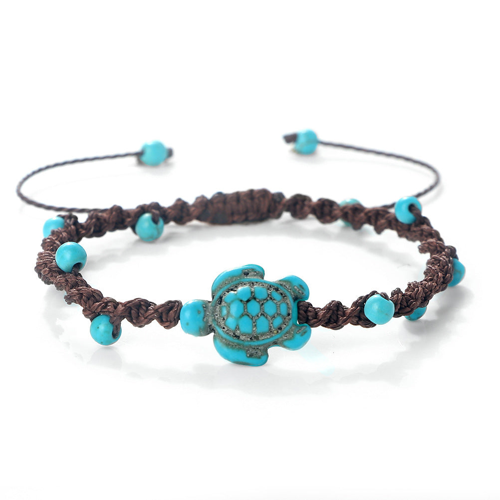 Wholesale Bohemian Ocean Design Turquoise Turtle Woven Bracelet - Adjustable Unisex Fashion Accessory Gift