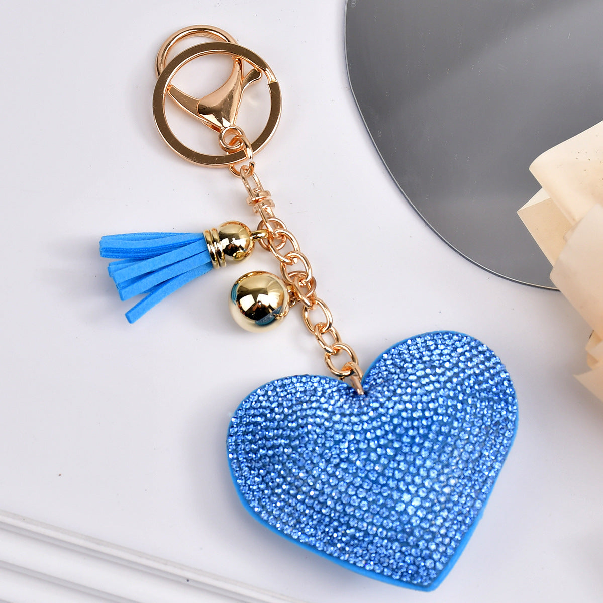 Wholesale  Peach Heart Rhinestone Leather Keychain