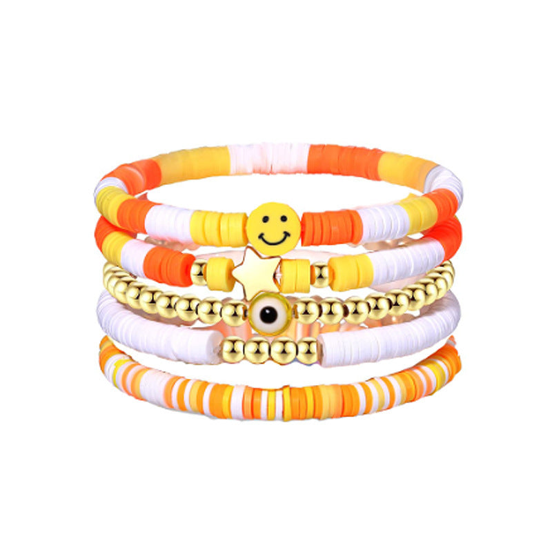 Wholesale Bohemian Retro Ethnic Style Colorful Polymer Clay Heart-shaped Pearl Bracelet ACC-BT-Chens004