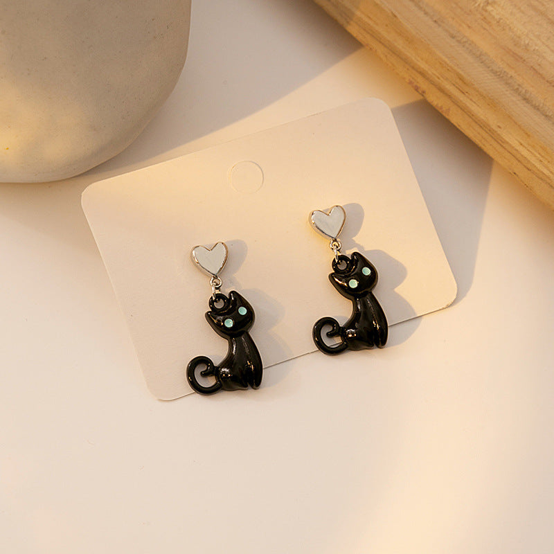 Wholesale Silver Needle Cute Small Oil Drop Cat Earrings ACC-ES-MDD055