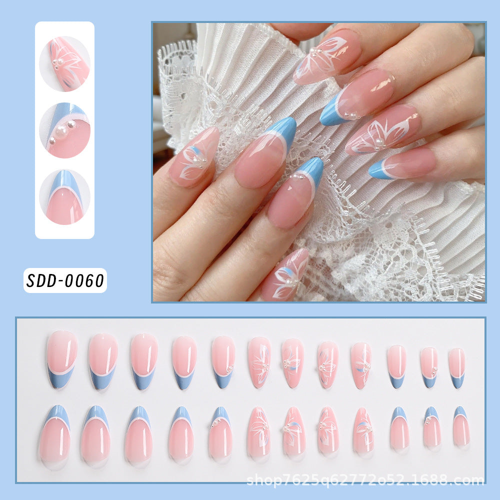 Wholesale 24Pcs Christmas Press On Nails Short Square Almond Gradient Rhinestone Cute Flower Design For Boutique Resale