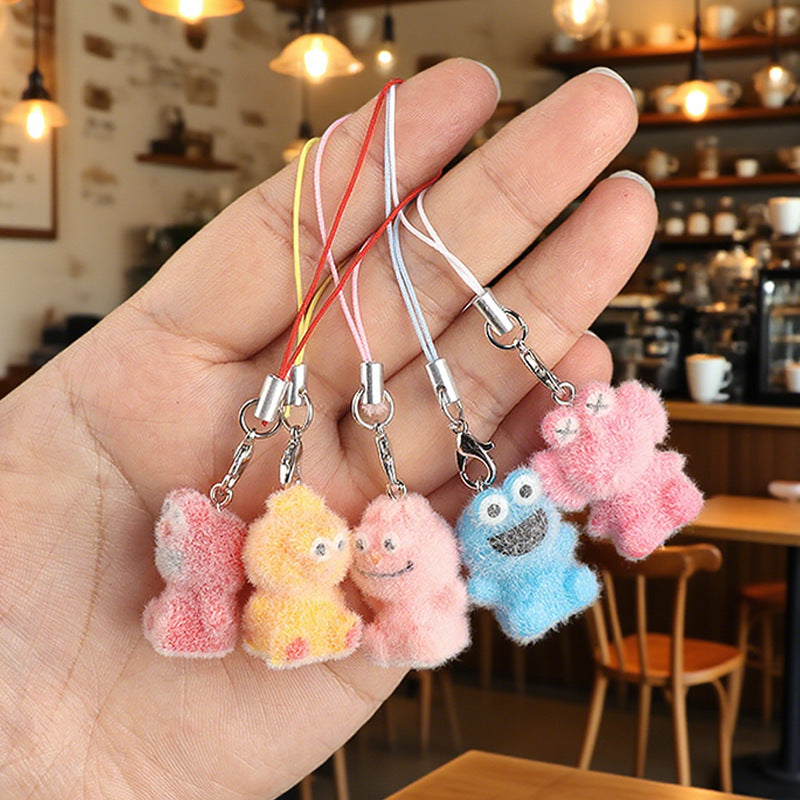 Wholesale Cute mini flocked puppy and bear mobile phone chain