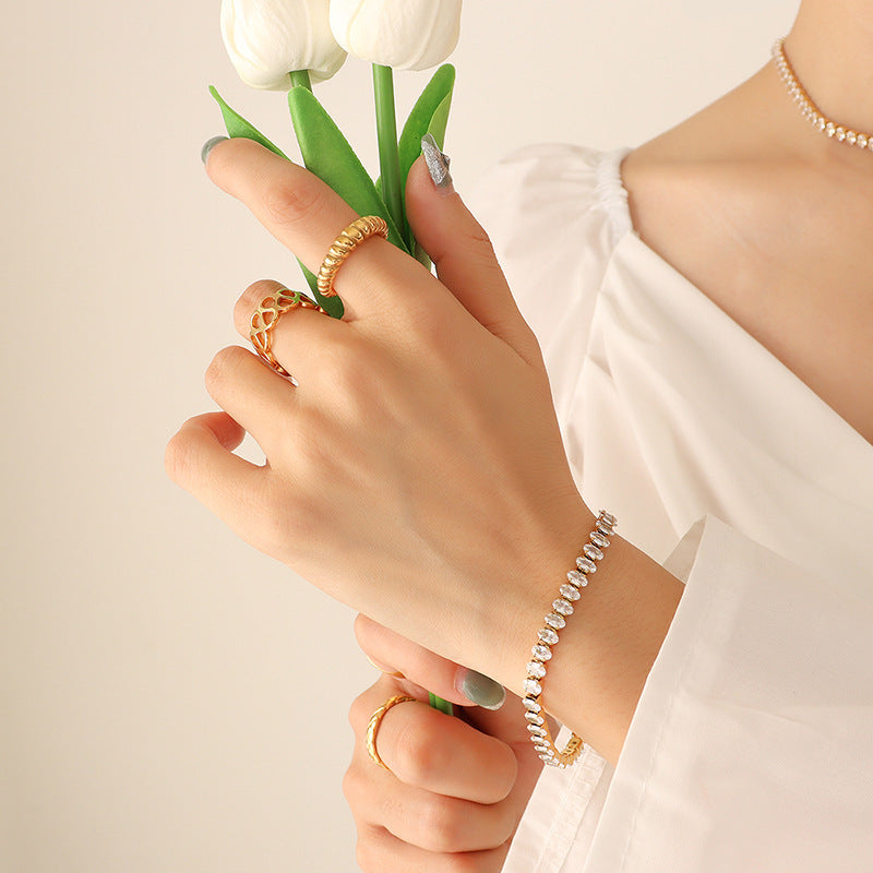 Wholesale Pure Color Diamond and Zircon Inlaid Necklace Bracelet Jewelry Set Titanium Steel ACC-NE-Fangt002