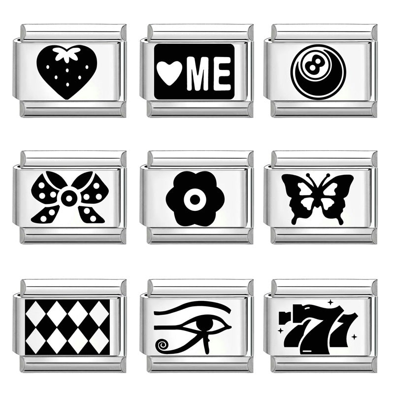 Wholesale  Italian Charm Bracelet 9mm DIY Splicing Removable Black and White Series Stainless Steel Composable Bracelet