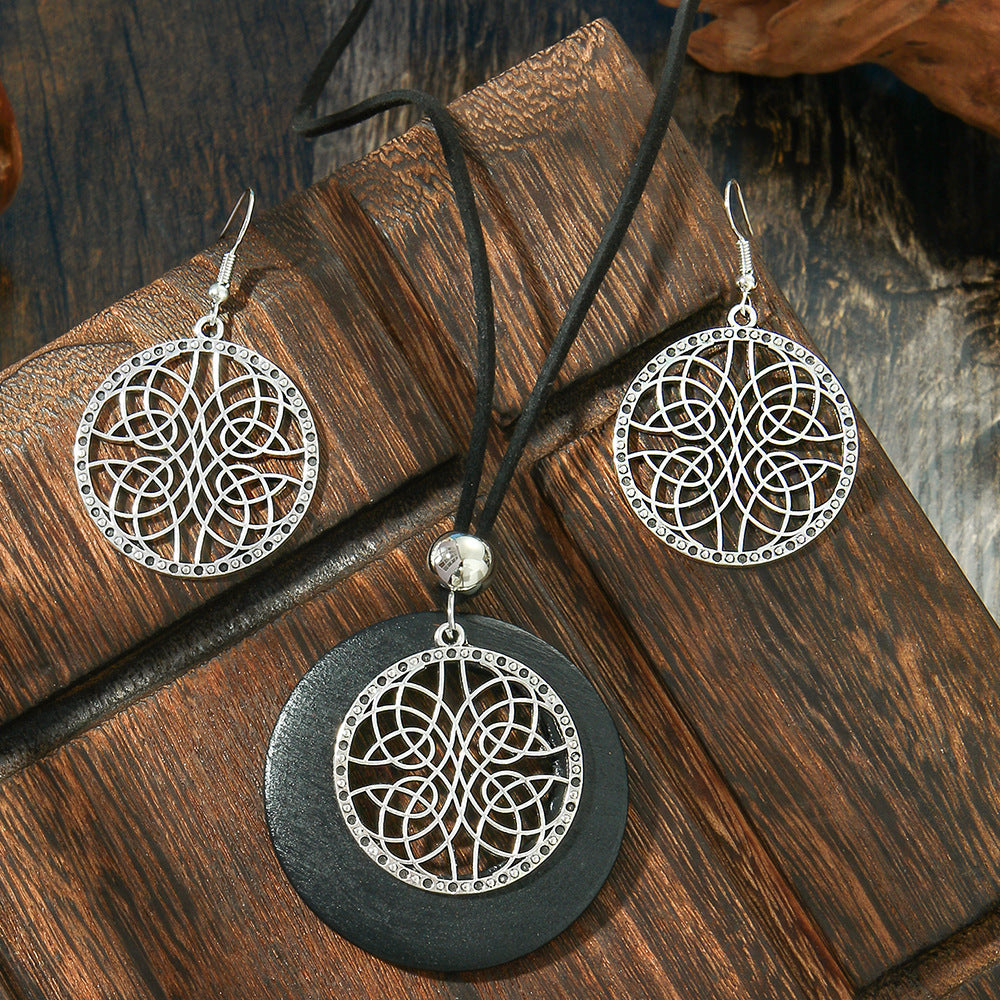 Wholesale Ethnic Style Geometric Earrings with Alloy and Black Wood Wool Chain Everyday Jewelry Accessory