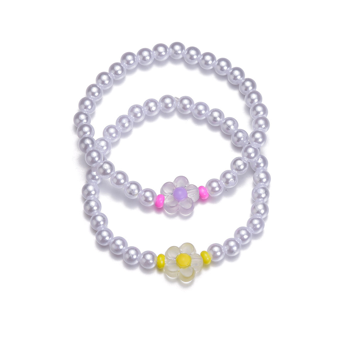 Wholesale resin flower  pearl beaded elastic ladies bracelet