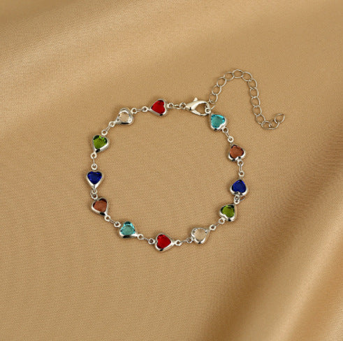 Wholesale Love Bracelet Colorful Heart Shaped Zircon Chain ACC-BT-meih001