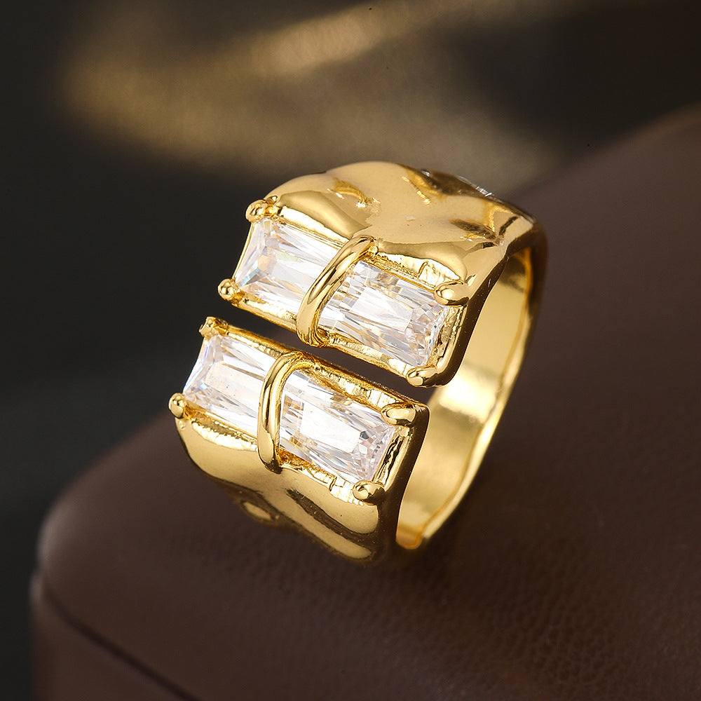 Wholesale Gold Tone Copper Zircon Open Ring Geometric Design Everyday Wear Women Fashion Accessory