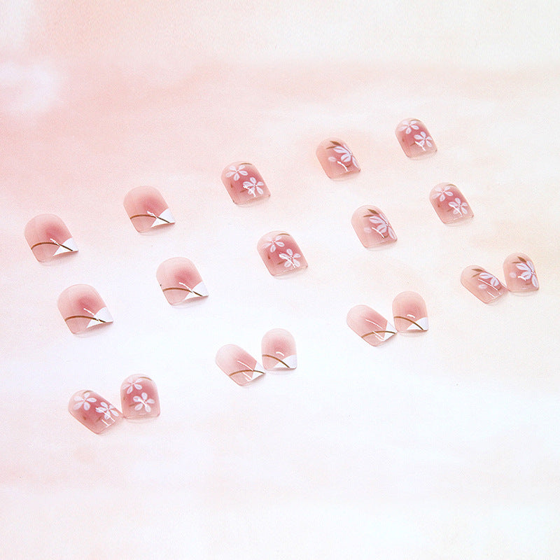Wholesale 24 Pieces/box Pink Camellia Nails Kits Nail Stickers