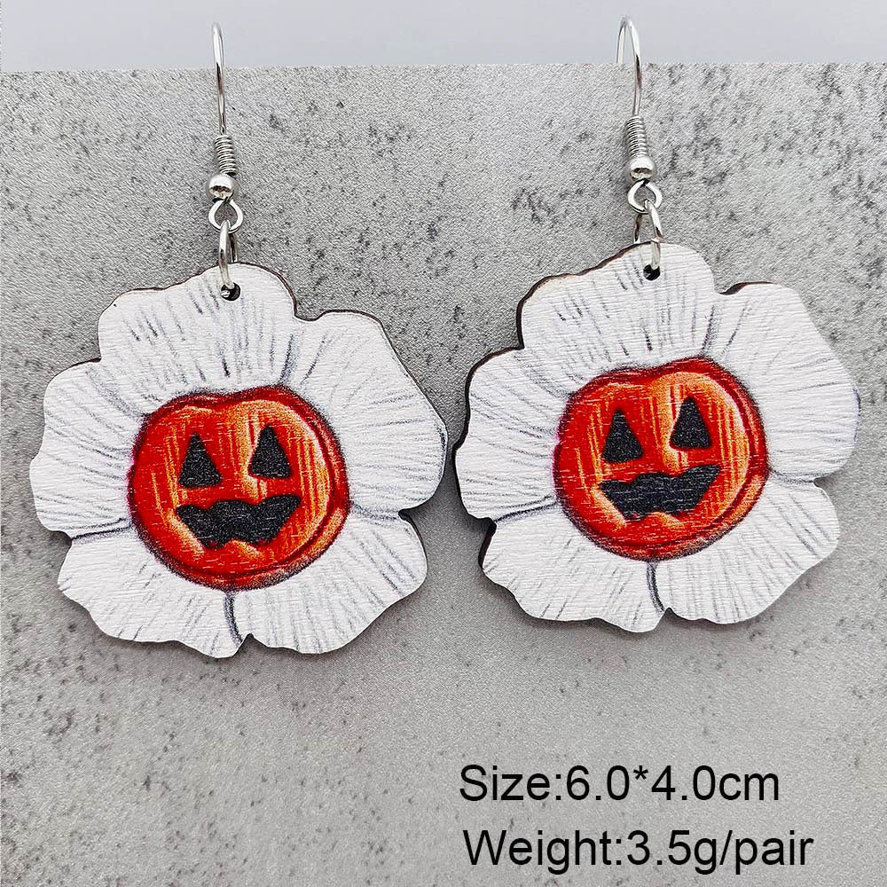 Wholesale  Halloween jewelry cartoon bat ghost pumpkin wood earrings