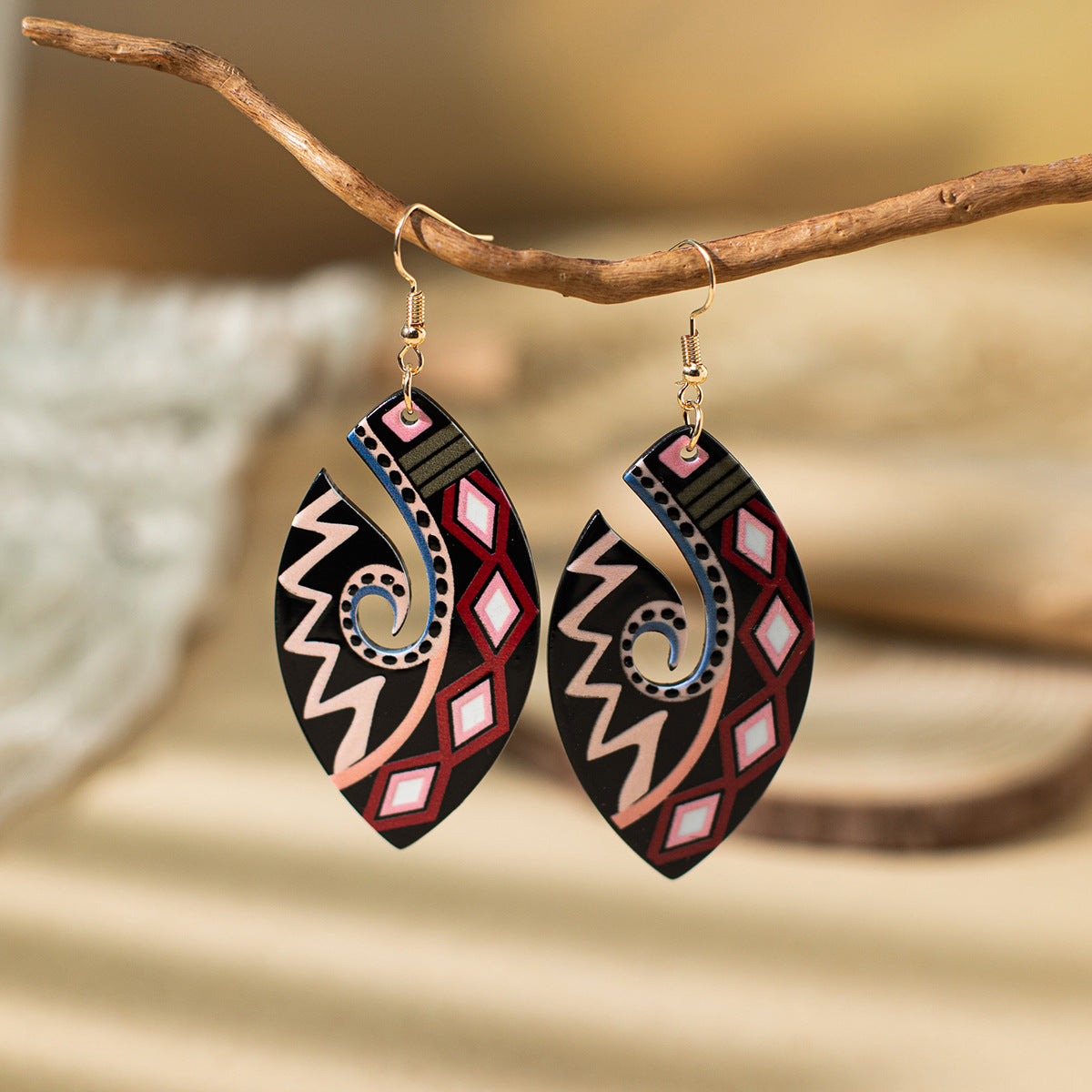 Wholesale Bohemian Ethnic Style Painted Geometric Acrylic Earrings ACC-ES-XLH005