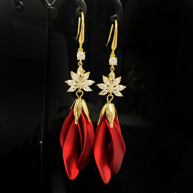 Wholesale Red Zirconia Tassel Statemente Earrings