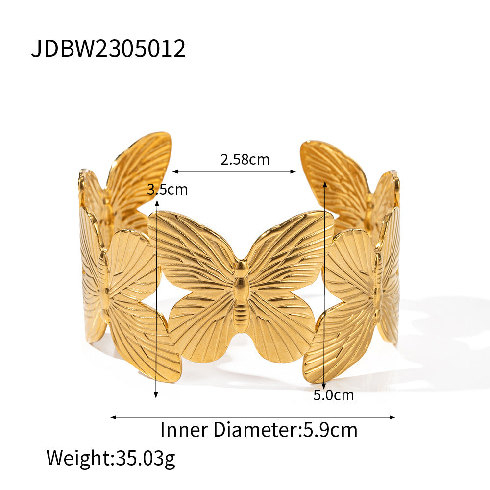 Wholesale Vintage Gold Sand Butterfly Bracelet Ring Necklace Set ACC-ES-WanXing002