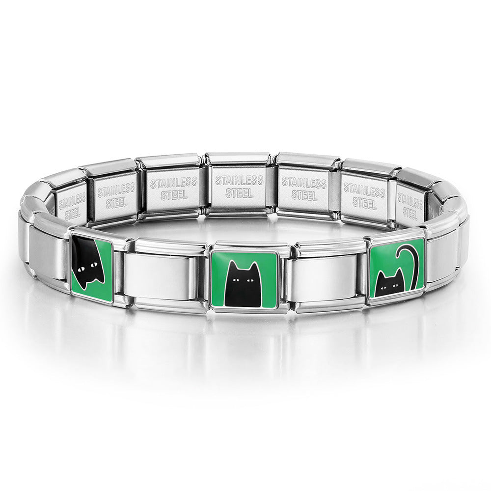 Wholesale Cute Cat Stainless Steel Modular Bracelet Simple DIY Watch Band Chain Fashion Accessory