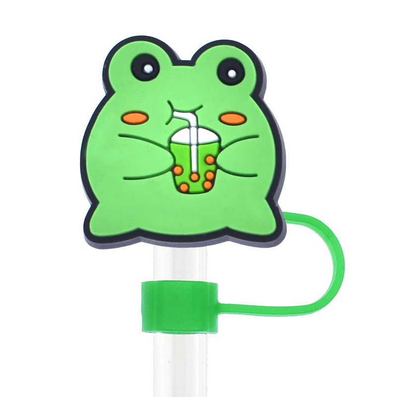 Wholesale Random 100pcs Cartoon Frog 10mm PVC Soft Straw Tube Cap ACC-SCR-RYY104