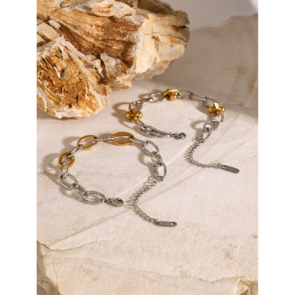 Wholesale 18k Gold Stainless Steel Gold and Silver Color Splicing O-Hammer Thick Chain Bracelet