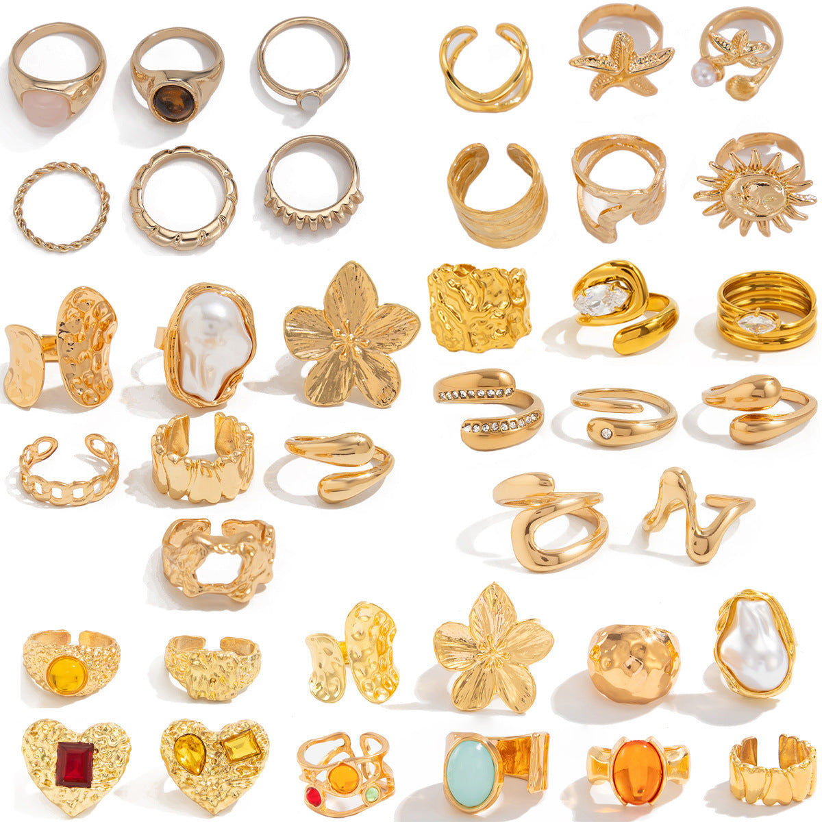 Wholesale Modern Irregular Gemstone Ring Set Women Fashion Jewelry Accessory Gift