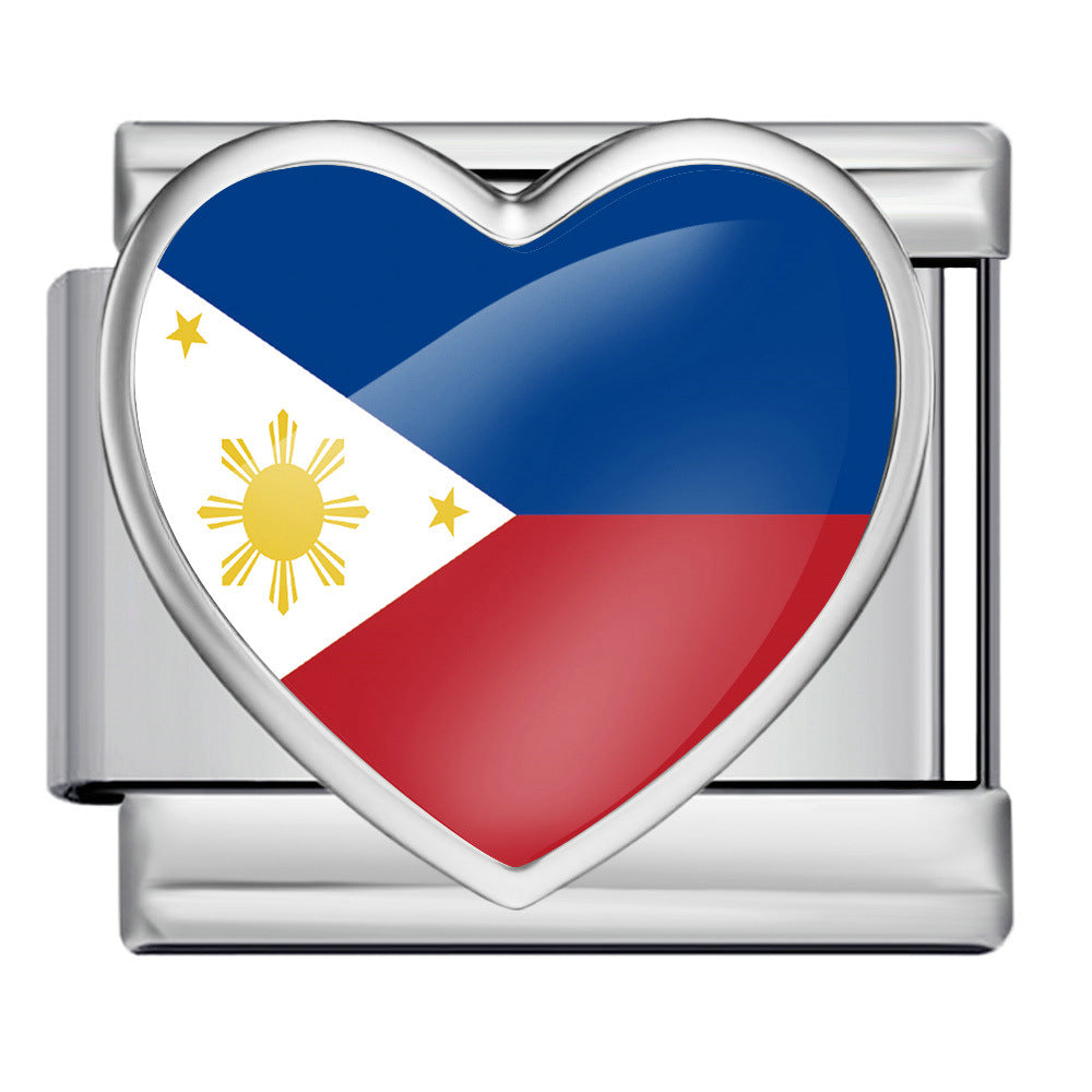 Wholesale Heart-Shaped Flag Pattern Stainless Steel Bracelet Strap Chain Fashion Accessory Gift
