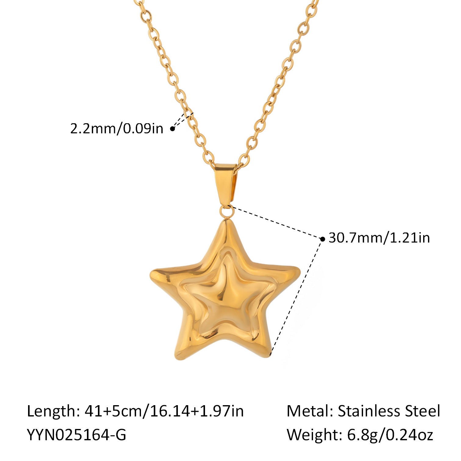 Wholesale Stainless Steel Star Pendant Necklace Trendy Jewelry Accessory for Women