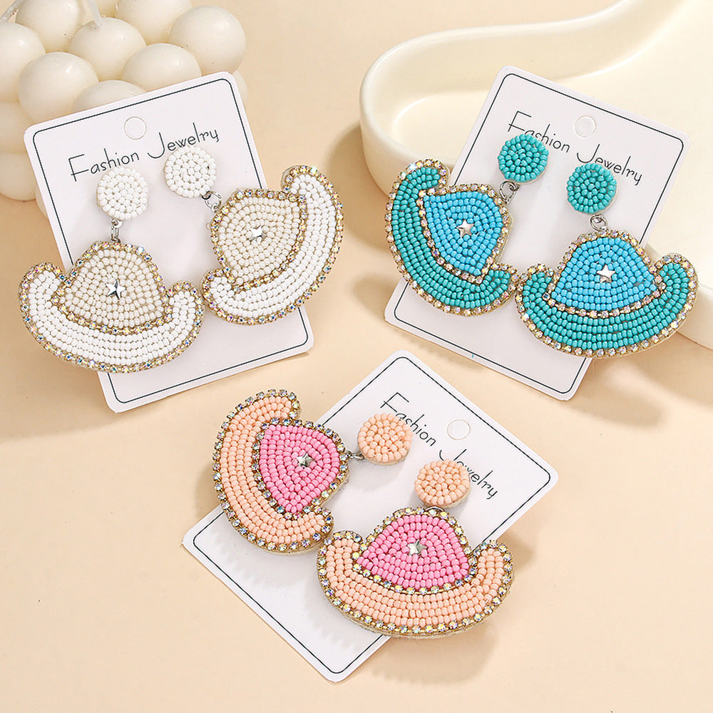 Wholesale Western Style Cowboy Hat Beaded Earrings Cowboy Bohemian ACC-ES-ManT022
