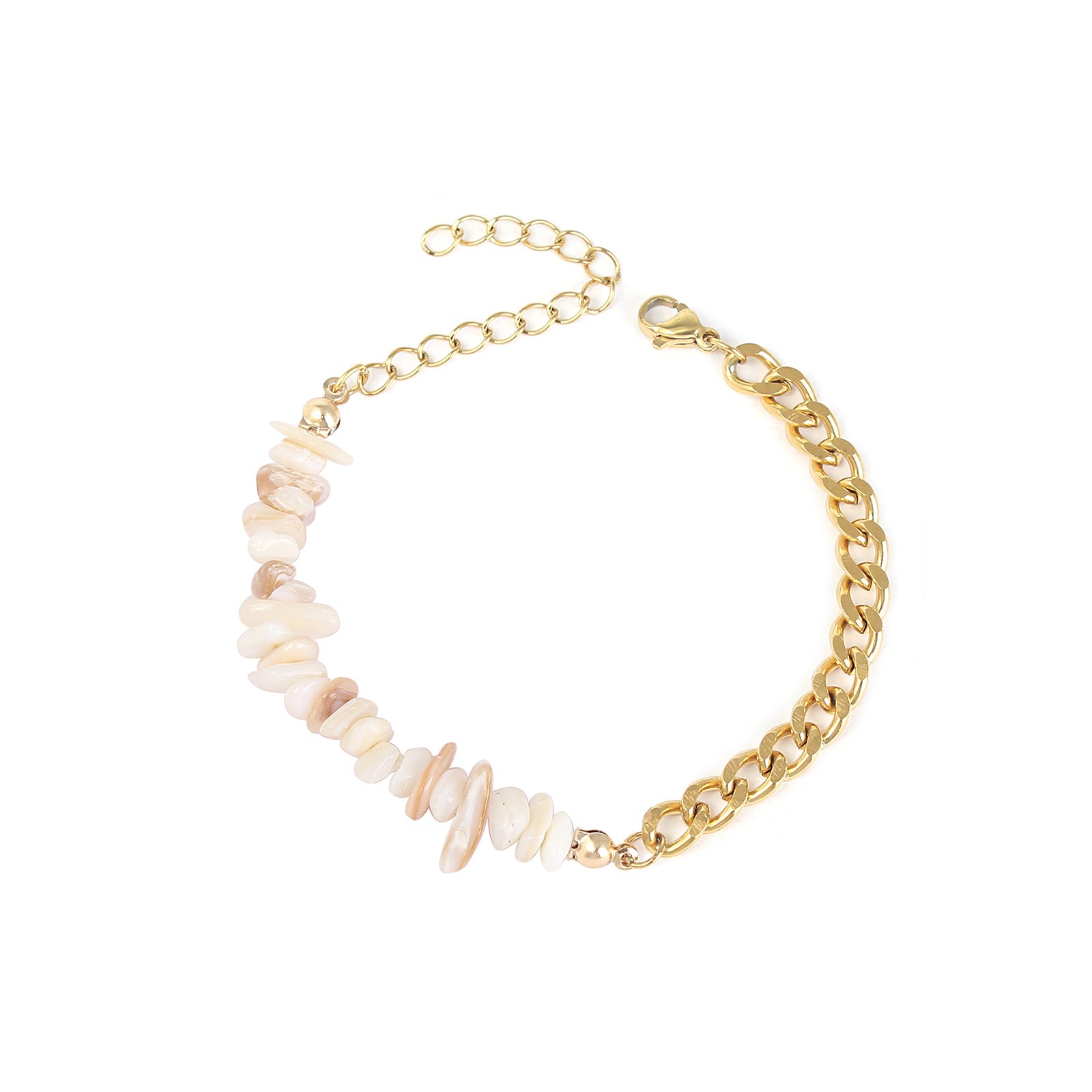 Wholesale Color Irregular Natural Shell Golden Stainless Steel Double Hand Bracelet