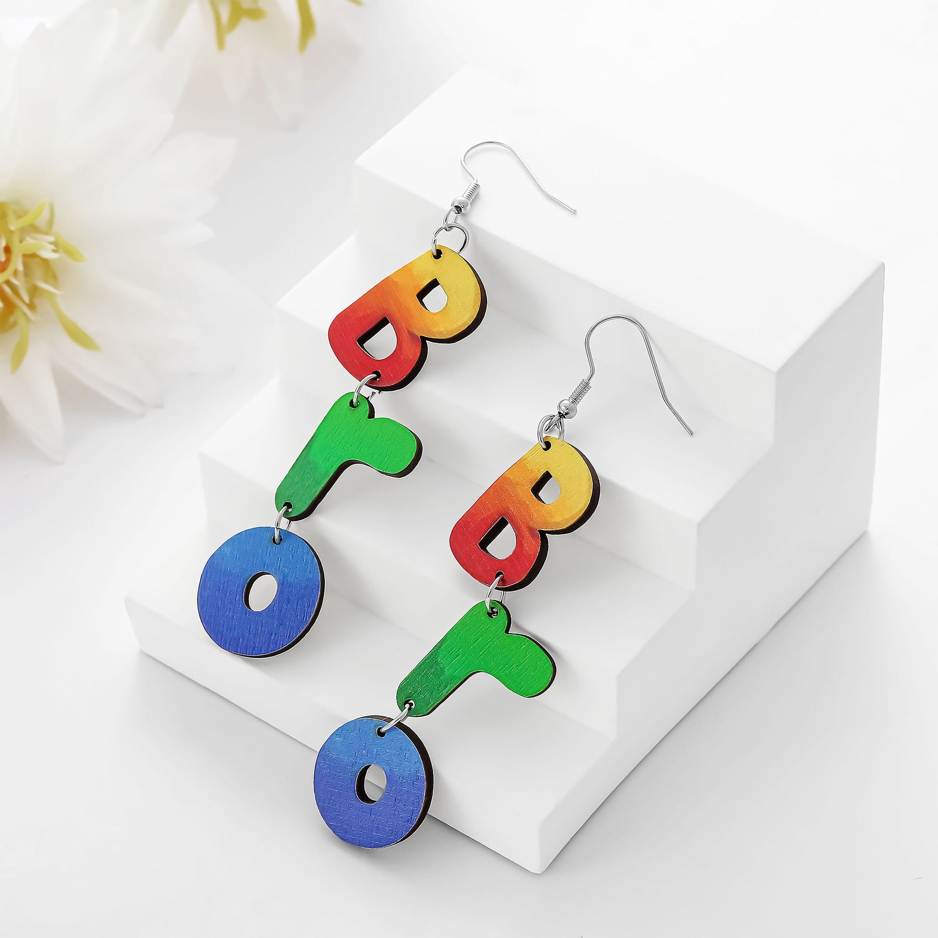 Wholesale wooden earrings colorful English letter earrings