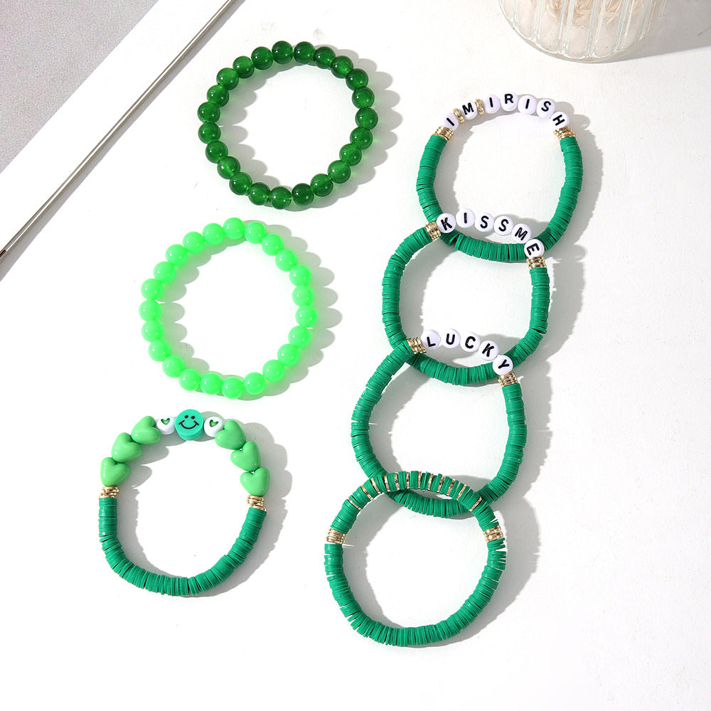 Wholesale St. Patrick's Day Green Smiley Heart Bracelet Set