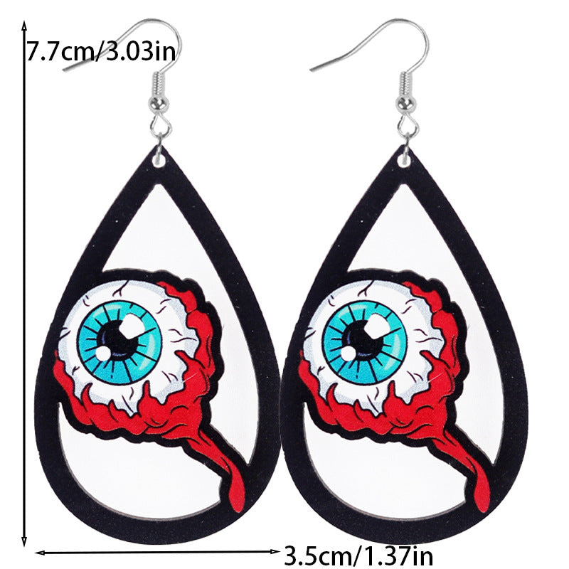 Wholesale Halloween BOO Bat Ghost Spider Web Wood Earrings ACC-ES-WeiAn001