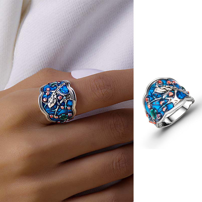 Wholesale Plum Blossom Magpie Open Adjustable Ring ACC-RS-Gangm003