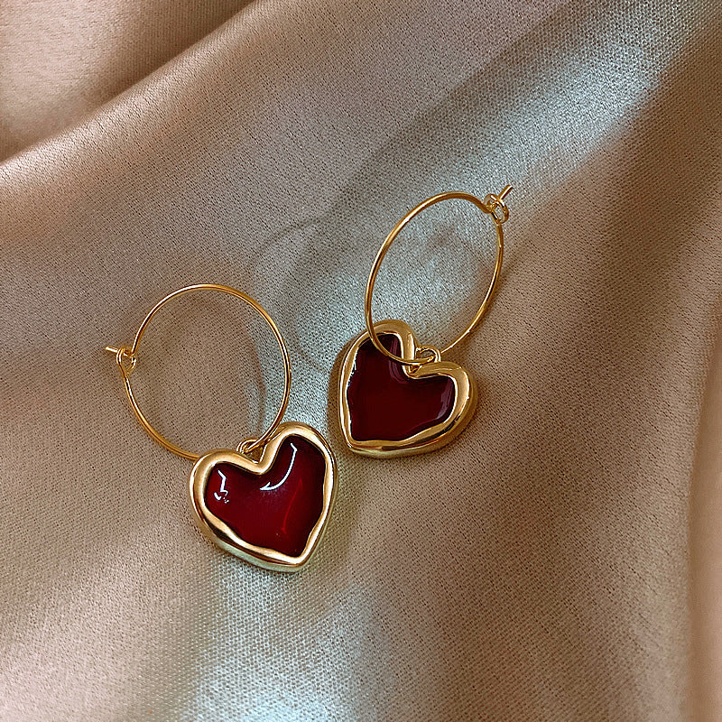 Wholesale Wine Red Love Ear Ring  Retro Heart  Earrings