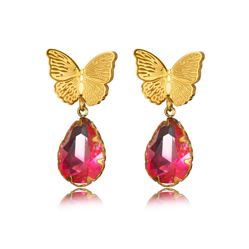 Wholesale Stainless Steel Three-Dimensional Butterfly Earrings