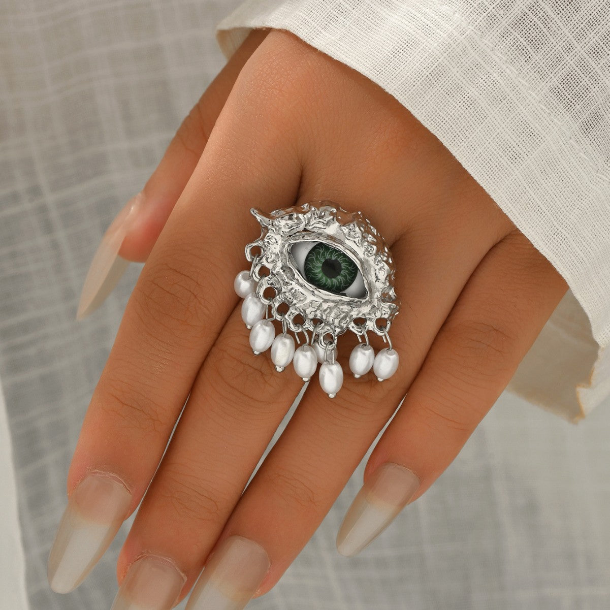 Wholesale Imitation Pearl Evil Eye Ring Boutique Resale Gift