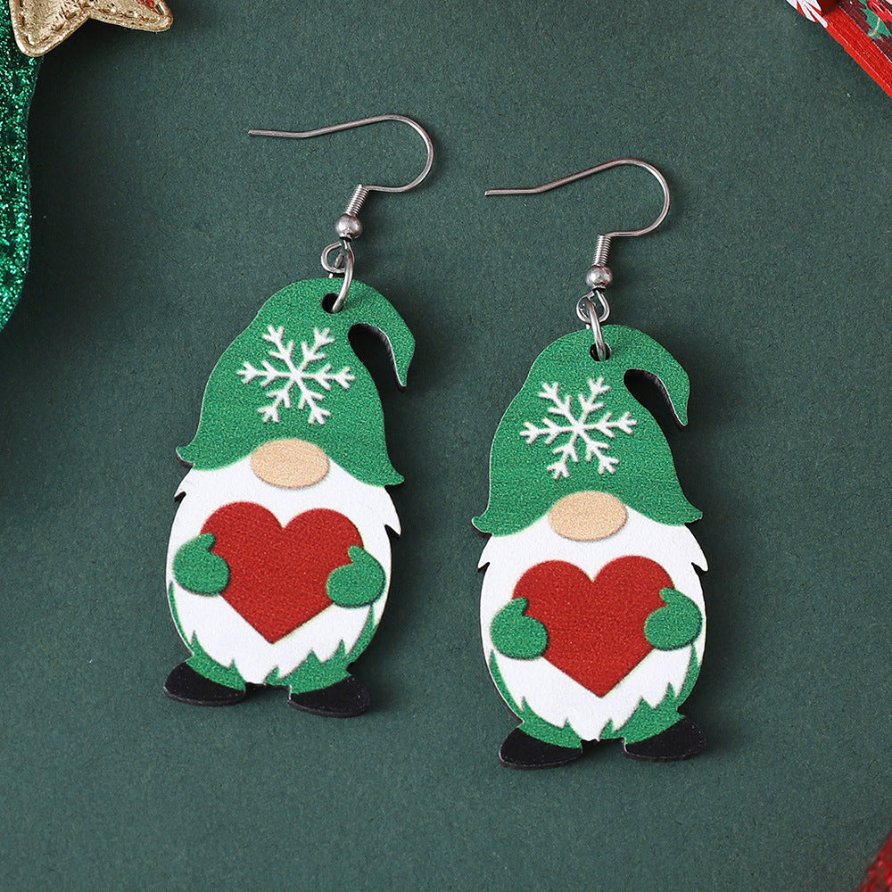 Wholesale Christmas Cute Dwarf Christmas Tree Pendant Wood Earrings
