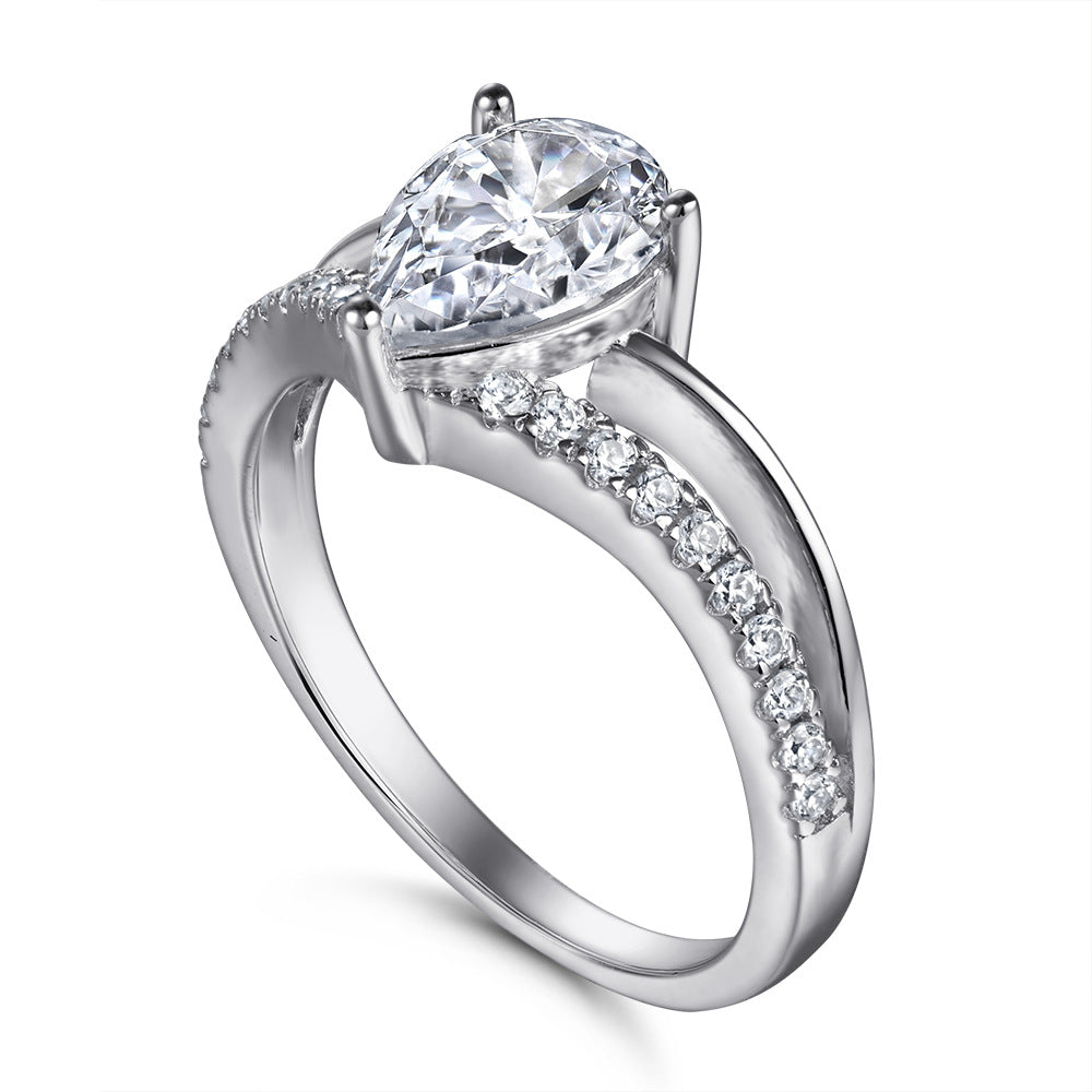 Wholesale  s925 sterling silver inlaid drop-shaped diamond ring