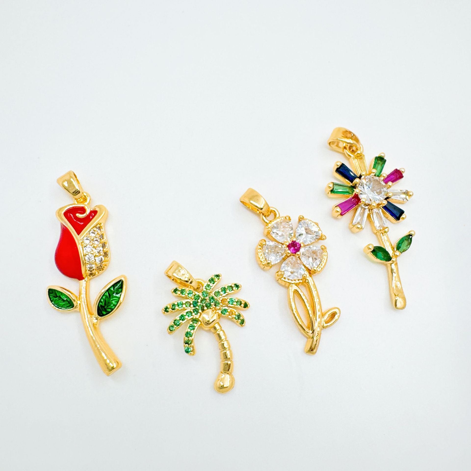 Wholesale Trendy Sweet-Cool Style Rose Flower Pendant Necklace Gold Plated Copper with CZ Jewelry Accessory