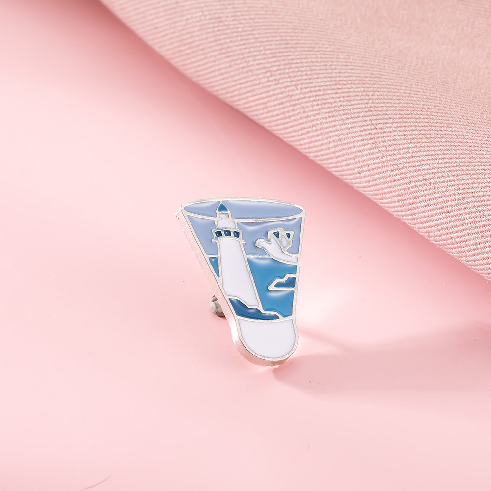 Wholesale sea lighthouse blue sky alloy badminton shape brooch