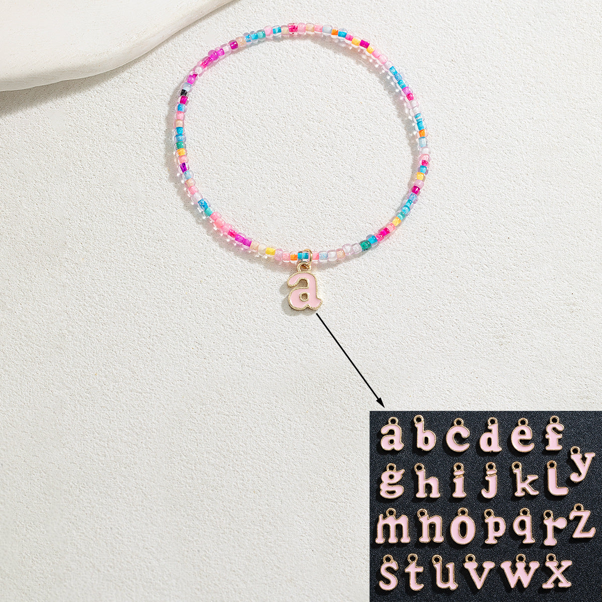 Wholesale Letter A Pendant Colorful Rice Bead Elastic Anklet