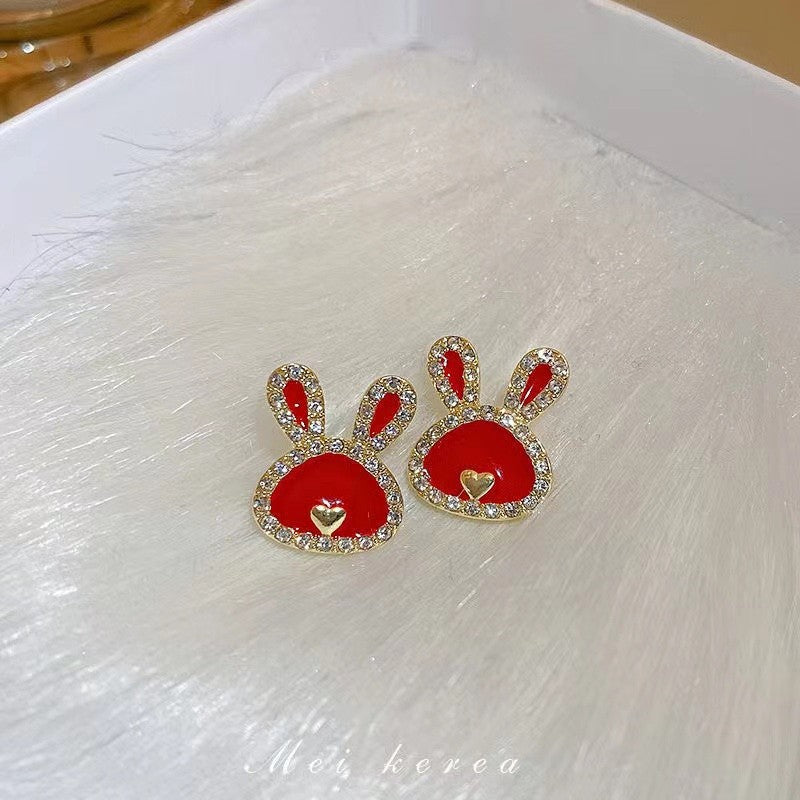 Wholesale S925 Silver Needle Cute Red Rabbit Earrings