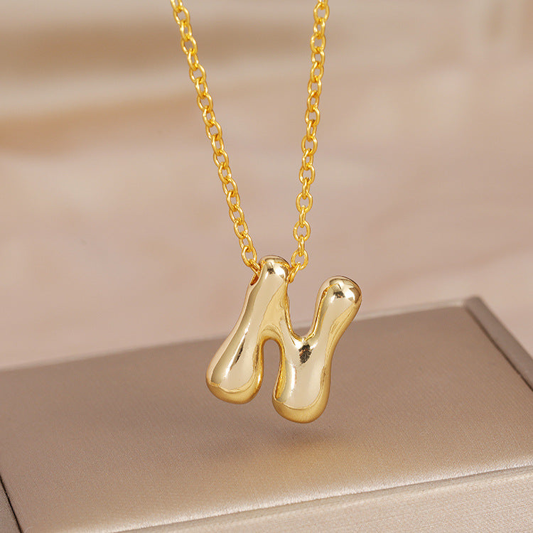 Wholesale Brass Glow Balloon Bubble Cute Chubby 26 English silver Letter Pendant Necklace