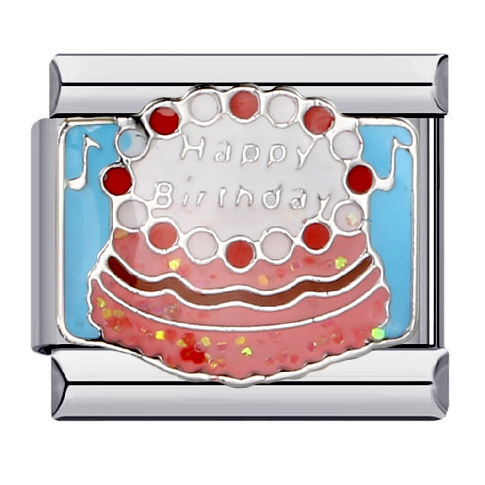 Wholesale Italian Module Dessert Cake Element Bracelet Stainless Steel Welding Oil Dropping DIY  Bracelet