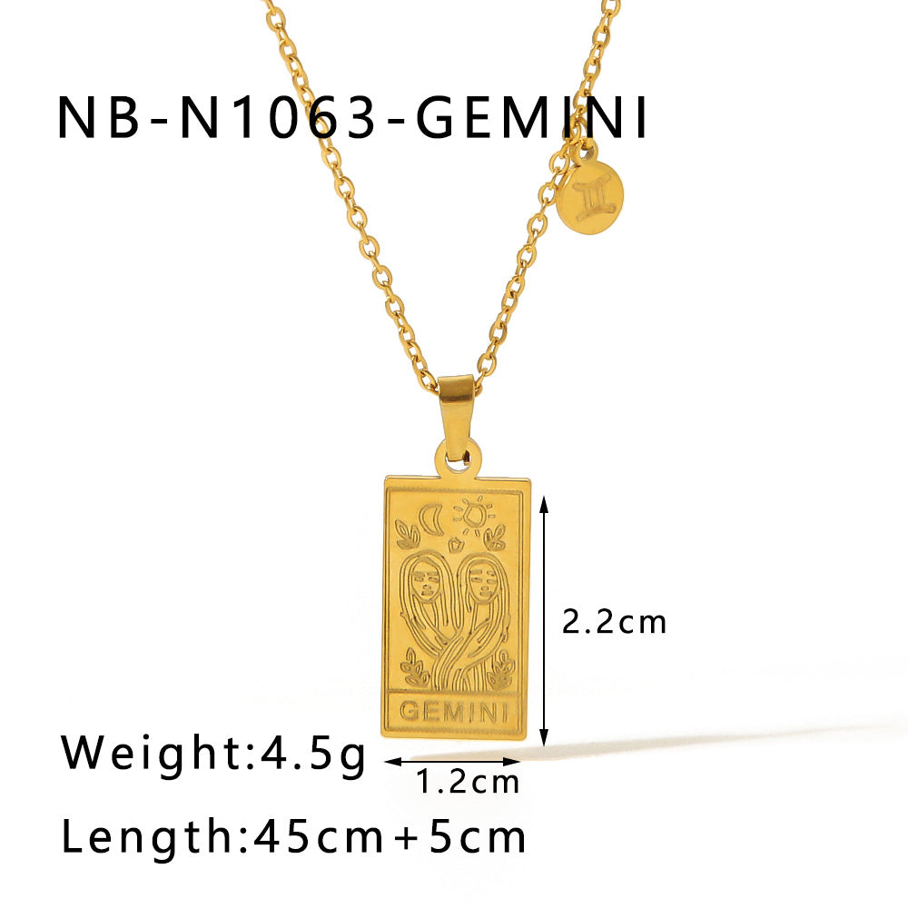 Wholesale stainless steel twelve constellation simple necklace 18K gold plated square clavicle chain