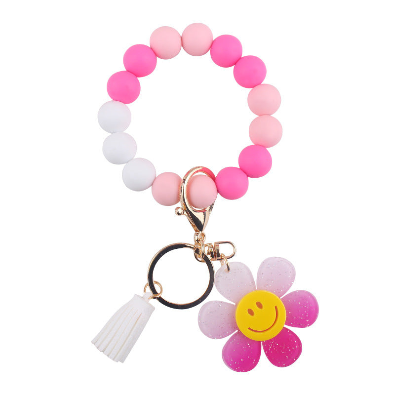 Wholesale Creative DIY Acrylic Smiley Sunflowerl Silicone Bead Bracelet Keychains