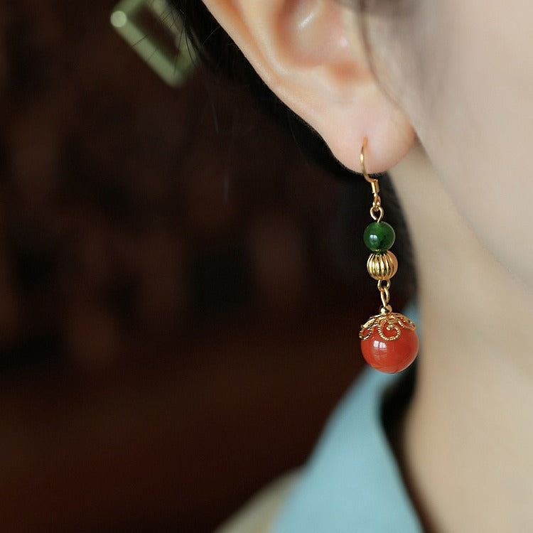 Wholesale Natural South Red Agate Sterling Silver Long Earrings