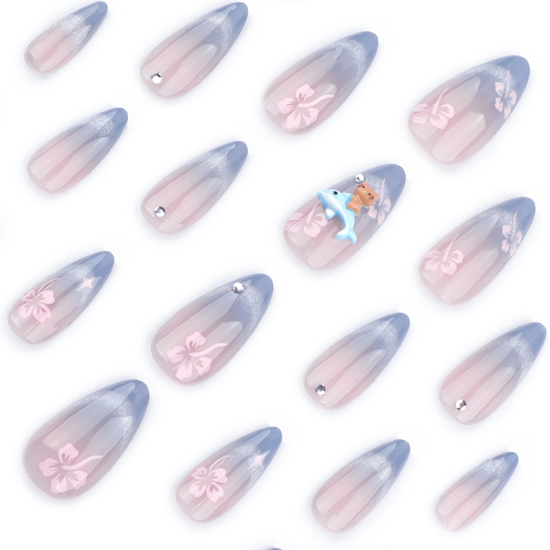 Wholesale 24 Pieces/box Blue Cat Eye Gradient Nails Kits Nail Stickers