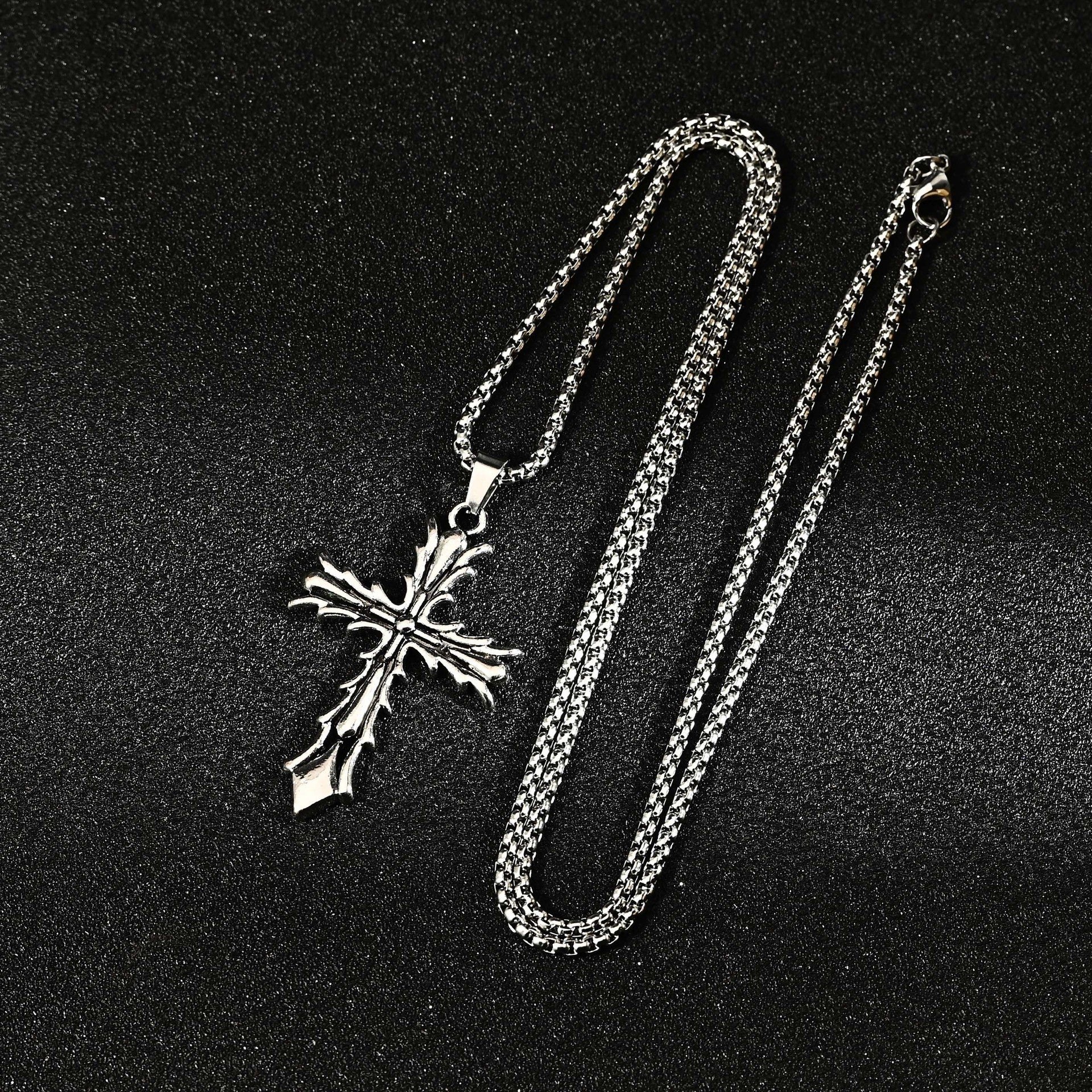 Wholesale Hip Hop Street Style Irregular Cross Pendant Necklace Stainless Steel Electroplated Chain Fashion Jewelry Resale Accessory