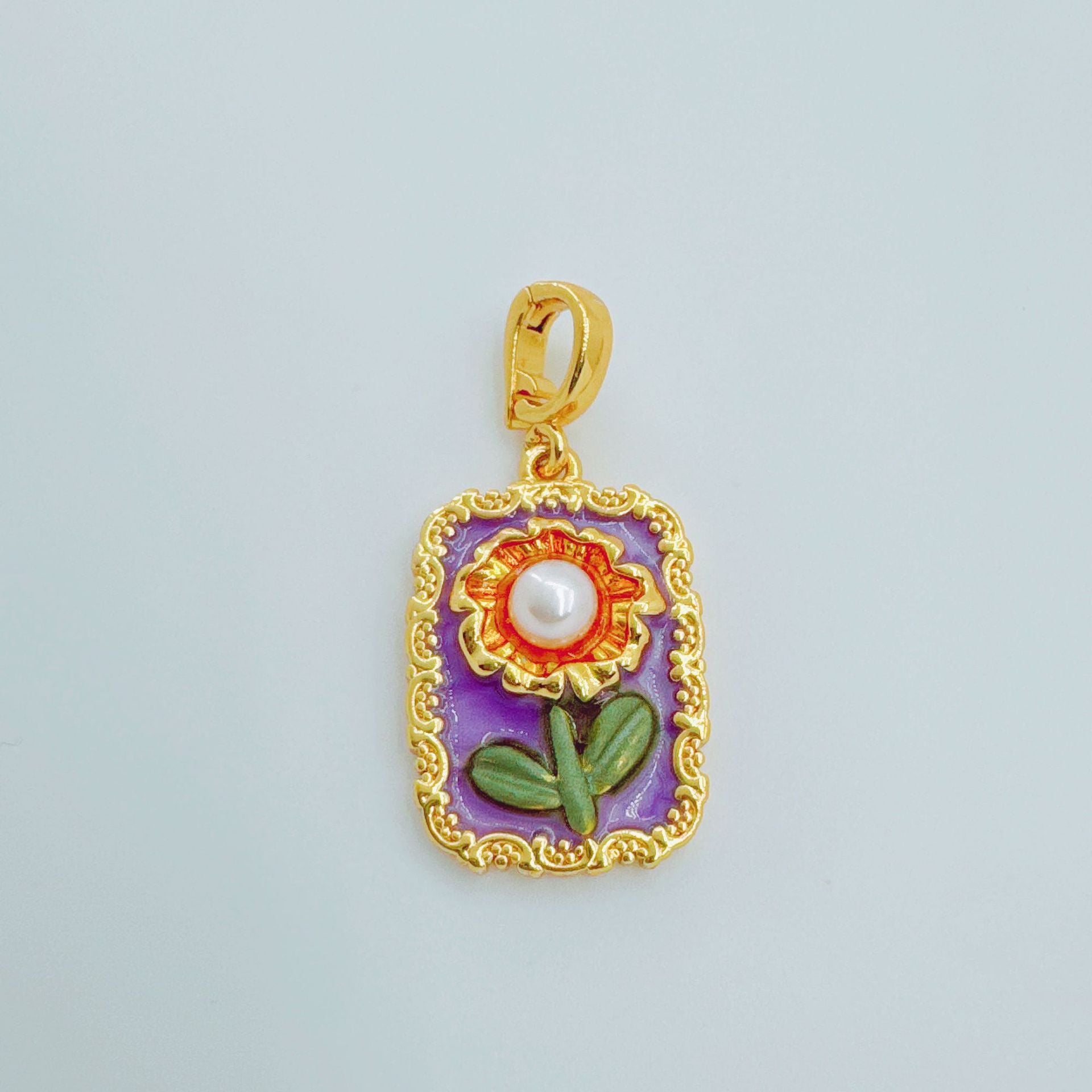 Wholesale Copper Gold Plated Floral Oil Painting Pendant for Jewelry Making