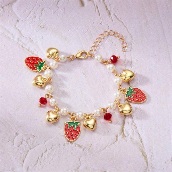 Wholesale  Pearl Bracelet Cherry Heart Strawberry Pearl Fruit Pendant Bracelet
