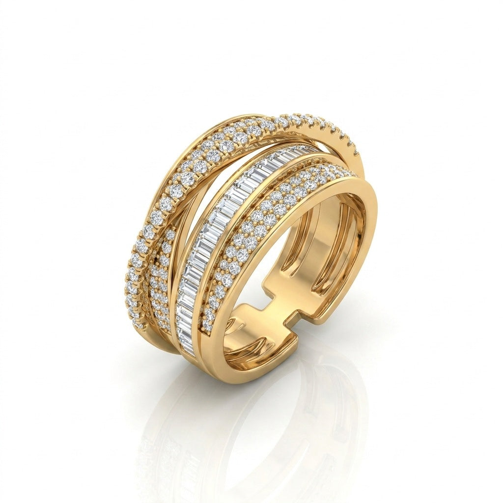 Wholesale Trendy Interlocking Star Orbit Full Pave CZ Ring,  Copper Electroplated Women' s Everyday Wear