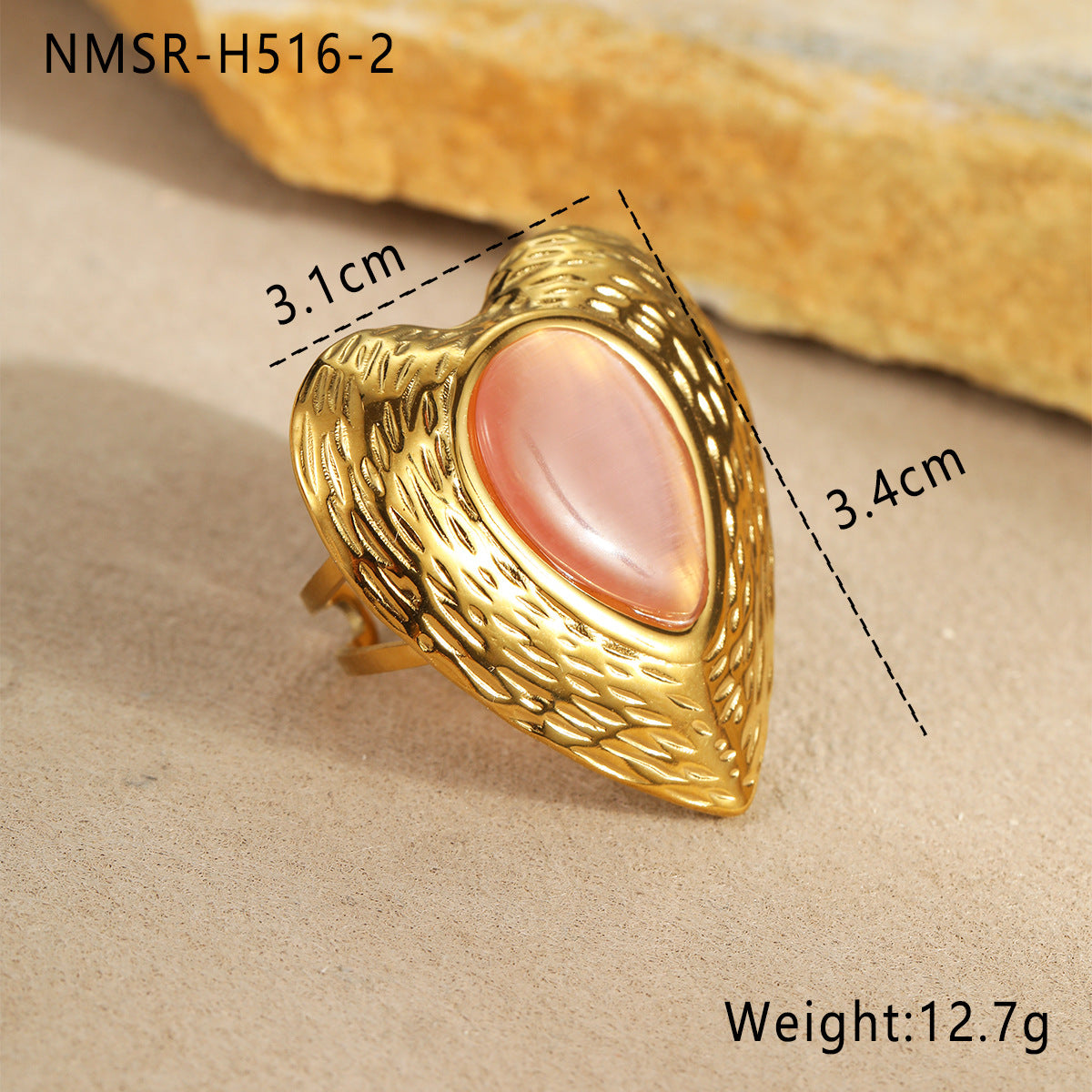 Wholesale exaggerated retro love stainless steel  ring cat's eye stone open ring